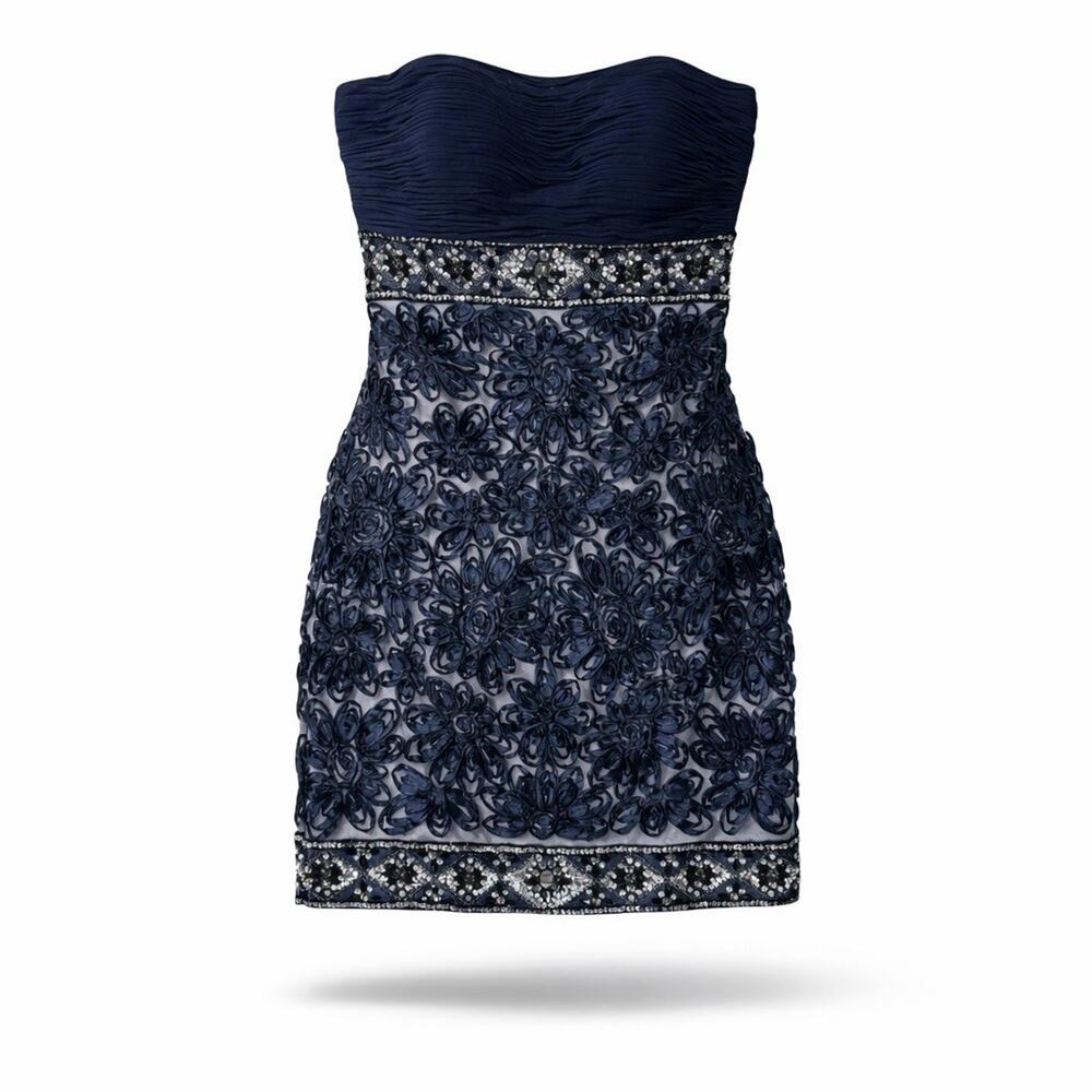 Sue Wong Nocturne Strapless Sweetheart Navy Beaded Lace Cocktail Mini Dress 2 - Picture 12 of 13